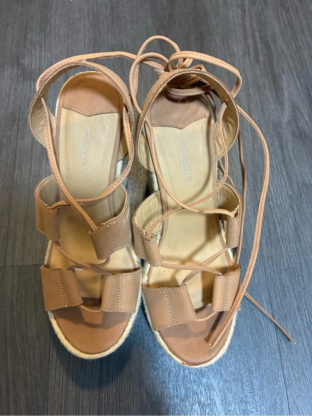 New!!! Tony Bianco Biba Caramel Leather Lace-up Wedge Espadrilles.